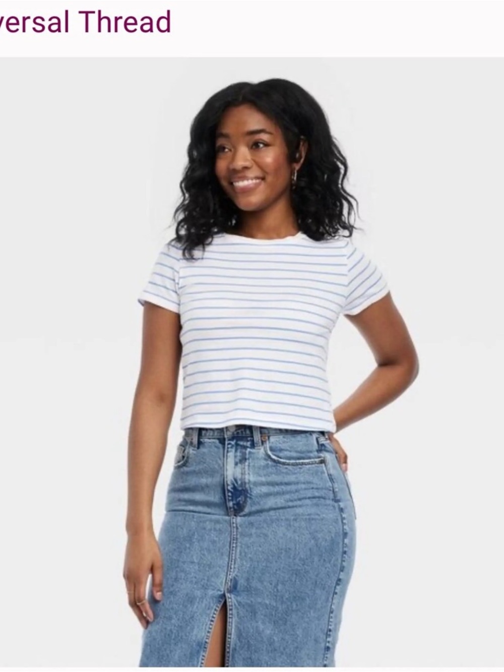 Universal Thread T-Shirt Top - Blue & White Stripe - Picture 2 of 4